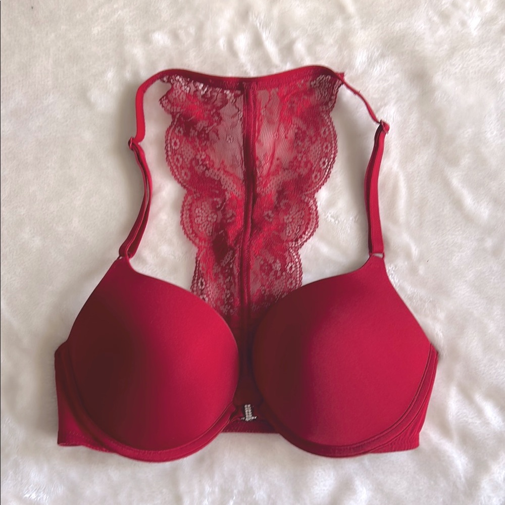La Senza Beyond Sexy Racerback Chic Red Lace Back Bra Size 32 C